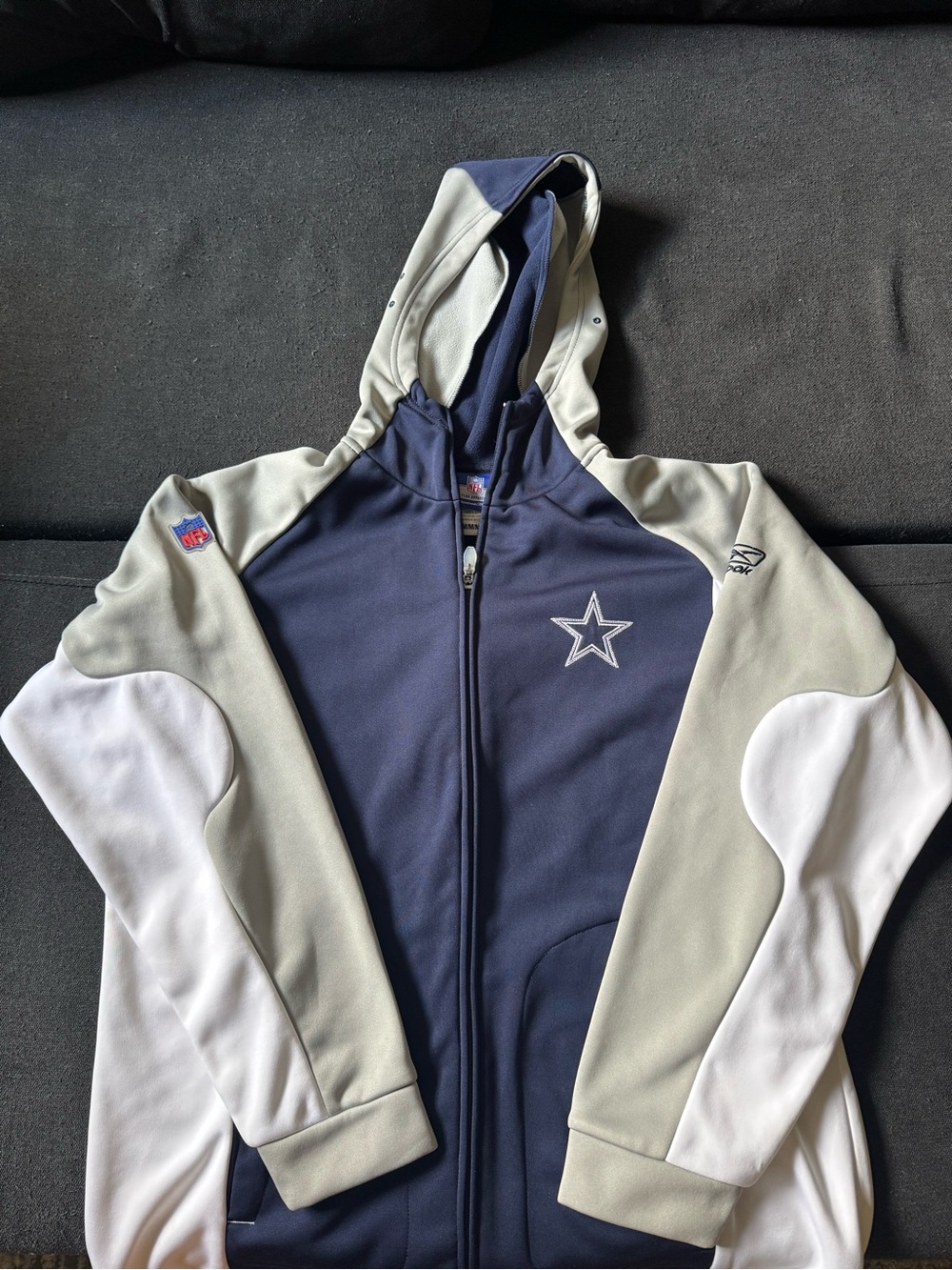 Reebok Navy Blue Gray White Dallas Cowboys Full-Zip Hoodie